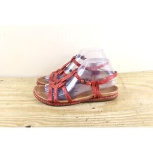 Born Sandals Womens 9.5 Red Leather Strappy Flats Shoes